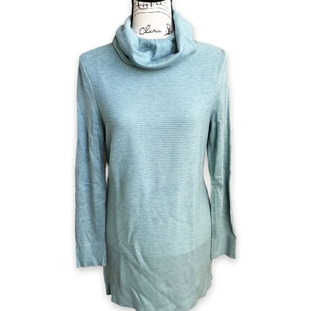 Adrienne Vittadini Turquoise Knit Cowl Neck Sweater Size M